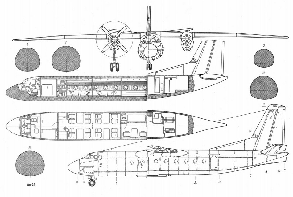 Пассажирский самолет ан-24.  история и характеристики