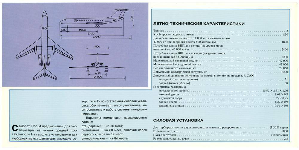 Туполев ту-134 — обзор самолета, схема салона